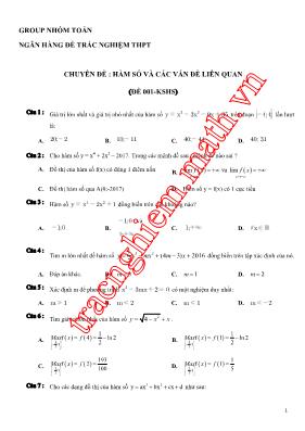 Toán học - Chuyên đề Hàm số và các vấn đề liên quan